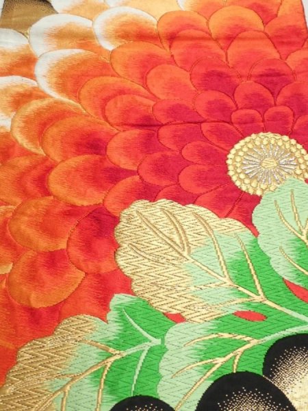 Photo1: 1D01z320 Vintage Japanese Kimono Silk Obi FABRIC material Big mums  53.5x11.8 (1)