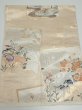 Photo1: 1D03z70  Japanese Kimono Silk Obi FABRIC material Birds Beige-Gold 15.7x12.2 (1)