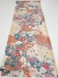 Photo5: 1Z01z60  Japanese Kimono Silk  FABRIC Flowers Sand beige 40.2x14.8 (5)