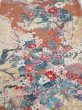 Photo1: 1Z02z60  Japanese Kimono Silk  FABRIC Flowers Sand beige 40.2x14.8 (1)