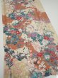 Photo2: 1Z03z90  Japanese Kimono Silk  FABRIC Flowers Sand beige 68.5x14.8 (2)