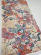 Photo2: 1Z05z90  Japanese Kimono Silk  FABRIC Flowers Sand beige 68.5x14.8 (2)