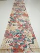 Photo5: 1Z05z90  Japanese Kimono Silk  FABRIC Flowers Sand beige 68.5x14.8 (5)