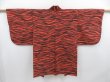 Photo1: 4819T13z410 Vintage Japanese Kimono Silk MEISEN HAORI Wave Orangered (1)