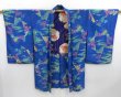 Photo1: 4820T04z570 Antique Japanese Kimono Silk HAORI Flowers Oriental blue (1)