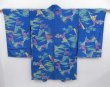 Photo2: 4820T04z570 Antique Japanese Kimono Silk HAORI Flowers Oriental blue (2)