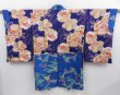 Photo5: 4820T04z570 Antique Japanese Kimono Silk HAORI Flowers Oriental blue (5)