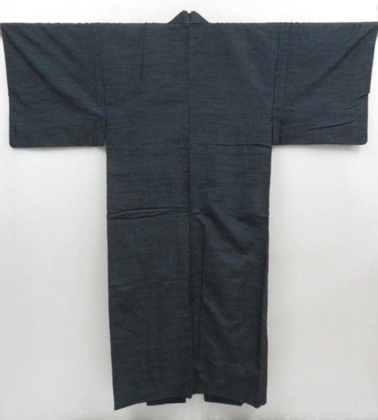 Photo1: 4824T03z860 Vintage Japanese Kimono Silk Men's   Navy-Gray (1)