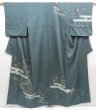 Photo1: 4824T06z920  Japanese Kimono Silk TSUKESAGE Flowers Green-Gray (1)