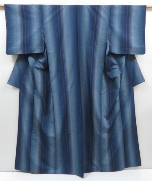 Photo1: 4824T08z790 Vintage Japanese Kimono Silk TSUMUGI  Navy (1)