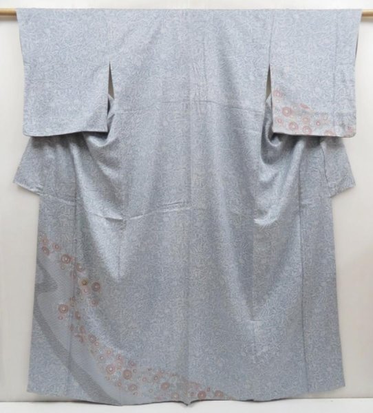 Photo1: 4915T12z920  Japanese Kimono Silk TSUKESAGE Flower Dull light blue (1)