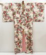 Photo8: 4916T12z620 Vintage Japanese Kimono Silk MEISEN KOMON Flowers Off-white (8)