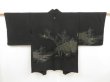 Photo1: 4917T09z590 Vintage Japanese Kimono Silk HAORI Trees Black (1)