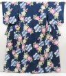 Photo1: 4917T11z430 Vintage Japanese Kimono Cotton YUKATA Sakura Navy (1)