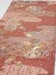 Photo3: 2E02z70  Japanese Kimono Silk  FABRIC Flowers Brown 46.1x14.4 (3)