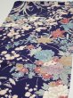 Photo3: 2E01z70  Japanese Kimono Crepe Silk  FABRIC Flowers Navy 40.9x13.8 (3)