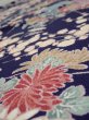 Photo4: 2E01z70  Japanese Kimono Crepe Silk  FABRIC Flowers Navy 40.9x13.8 (4)