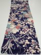 Photo5: 2E01z70  Japanese Kimono Crepe Silk  FABRIC Flowers Navy 40.9x13.8 (5)