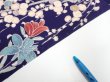 Photo6: 2E01z70  Japanese Kimono Crepe Silk  FABRIC Flowers Navy 40.9x13.8 (6)