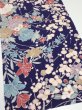 Photo2: 2E02z70  Japanese Kimono Crepe Silk  FABRIC Flowers Navy 40.9x13.8 (2)