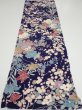 Photo5: 2E02z70  Japanese Kimono Crepe Silk  FABRIC Flowers Navy 40.9x13.8 (5)