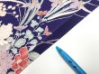 Photo6: 2E02z70  Japanese Kimono Crepe Silk  FABRIC Flowers Navy 40.9x13.8 (6)