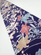 Photo1: 2E08z50  Japanese Kimono Crepe Silk  FABRIC Flowers Navy 59.1x6.9 (1)