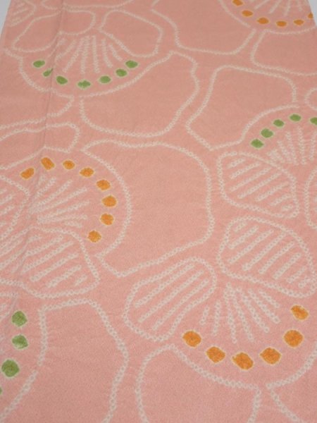 Photo1: 2E03z60 Vintage Japanese Kimono Silk  FABRIC Camellia Pink 43.3x14.4 (1)