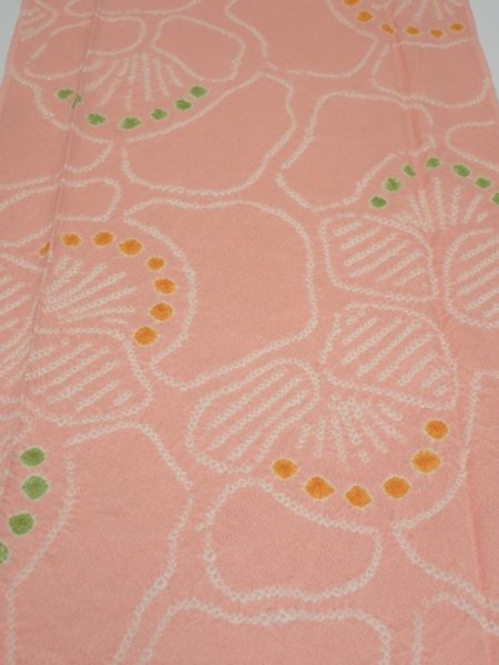 Photo1: 2E04z90 Vintage Japanese Kimono Silk  FABRIC Camellia Pink 63.0x14.4 (1)