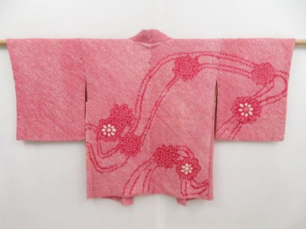 Photo1: 4922T02z490 Vintage Japanese Kimono Silk SHIBORI HAORI Flower Red-Pink (1)