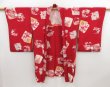 Photo1: 4922T13z500 Antique Japanese Kimono Silk HAORI Flowers Dark red (1)