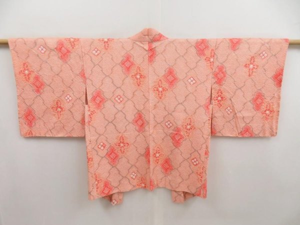 Photo1: 4928T03z530  Japanese Kimono Silk SHIBORI HAORI Flower Salmon pink (1)