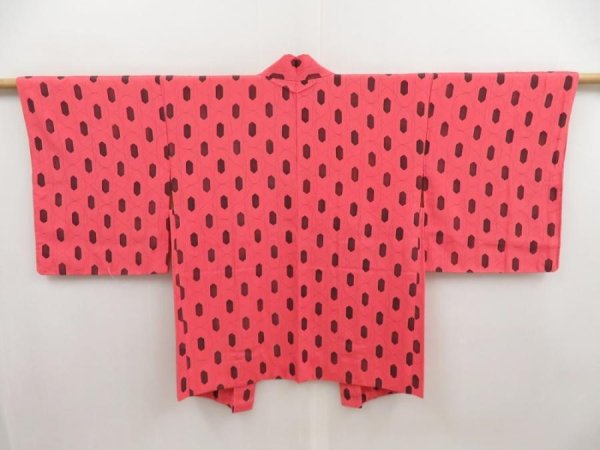 Photo1: 4928T07z550 Vintage Japanese Kimono Silk HAORI  Red-Pink (1)