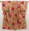 Photo1: 4929T03z580 Vintage Japanese Kimono Silk MEISEN KOMON Flower Red (1)