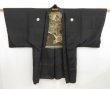 Photo5: 4929T05z330 Vintage Japanese Kimono Silk Men's HAORI Scenery Black (5)