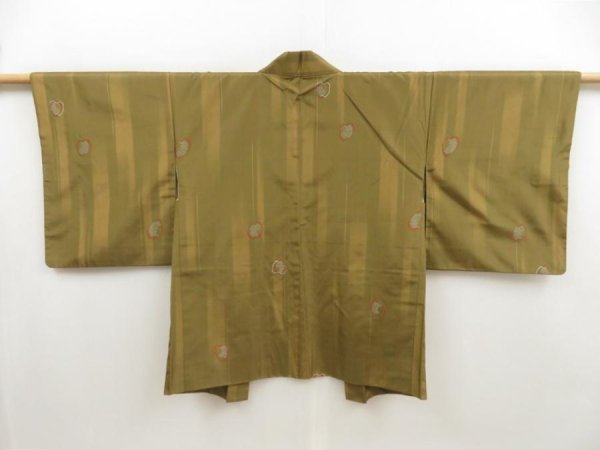 Photo1: 4929T10z450 Vintage Japanese Kimono Silk HAORI Apple Olive (1)