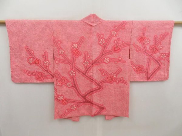 Photo1: 4929T14z450 Vintage Japanese Kimono Silk SHIBORI HAORI Plum tree Pink (1)