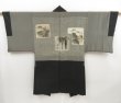 Photo1: 4930T01z560 Vintage Japanese Kimono Silk Men's HAORI Bamboo Black (1)