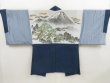 Photo1: 4930T03z490 Vintage Japanese Kimono Silk Men's HAORI Mt.Fuji Dark blue (1)