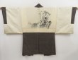 Photo1: 4930T05z590 Vintage Japanese Kimono Silk Men's HAORI Bamboo Olive-Brown (1)