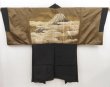 Photo1: 4930T12z600 Vintage Japanese Kimono Silk Men's HAORI Mt.Fuji Black (1)