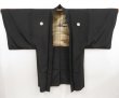 Photo5: 4930T12z600 Vintage Japanese Kimono Silk Men's HAORI Mt.Fuji Black (5)