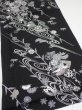 Photo2: 2Z01z50  Japanese Kimono Silk  FABRIC Flowers Black 37.8x13.8 (2)