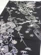 Photo3: 2Z01z50  Japanese Kimono Silk  FABRIC Flowers Black 37.8x13.8 (3)