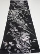 Photo5: 2Z01z50  Japanese Kimono Silk  FABRIC Flowers Black 37.8x13.8 (5)