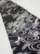 Photo1: 2Z08z40  Japanese Kimono Silk  FABRIC Flowers Black 55.1x7.1 (1)