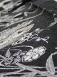 Photo4: 2Z09z50  Japanese Kimono Silk  FABRIC Flowers Black 77.2x7.1 (4)