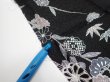 Photo7: 2Z09z50  Japanese Kimono Silk  FABRIC Flowers Black 77.2x7.1 (7)