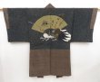 Photo1: 4931T05z550 Vintage Japanese Kimono Silk Men's HAORI 赤穂浪士 Brown-Gray (1)