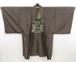 Photo5: 4931T09z450 Vintage Japanese Kimono Silk Men's HAORI Bird Brown-Gray (5)